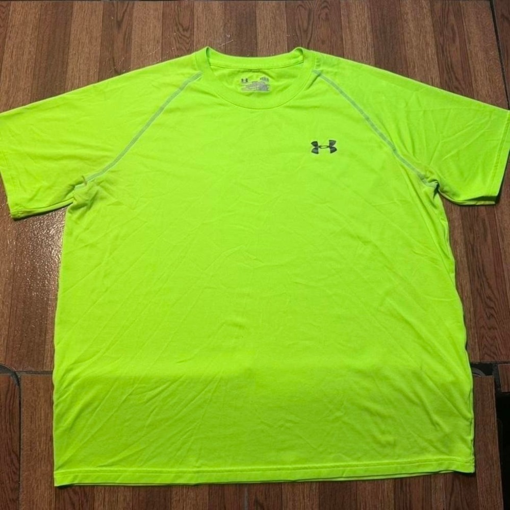 Under Armour Neon Green Heat Tech Retro Running Train Shirt Large